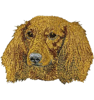 Teckel à poil long, Chien-saucisse - écusson en forme de chien, patch brodé, décoration unique pour sac à dos de la marque Art-Dog