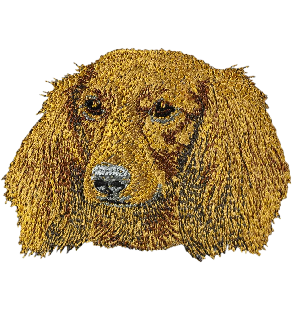 Teckel à poil long, Chien-saucisse - écusson en forme de chien, patch brodé, décoration unique pour sac à dos de la marque Art-Dog