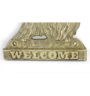 Dachshund Langhaar, Dackel, Teckel - Türschild mit Hund, messingfarbenes Willkommensschild, einzigartiges Schild mit der Aufschrift Welcome von der Marke Art-Dog