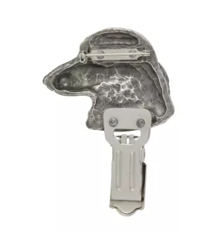 Dachshund Langhaar, Dackel, Teckel - Brosche mit Clip, Startnummernhalter, versilberte Anstecknadel für Hundeausstellungen der Marke Art-Dog