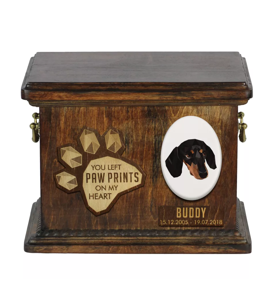 Dachshund Smooth-haired, Wiener dog, Badger dog - urn for dog ashes, personalized urn with engraving, commemorative box for dog ashes by Art-Dog brand