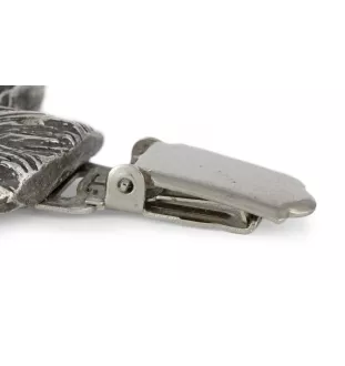 Dachshund Long-haired, Wiener dog, Badger dog - brooch with a clip, holder for a start number, silver-plated dog show pin from the Art-Dog brand