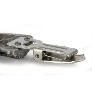 Dachshund Langhaar, Dackel, Teckel - Brosche mit Clip, Startnummernhalter, versilberte Anstecknadel für Hundeausstellungen der Marke Art-Dog