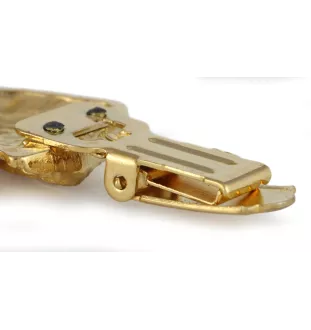 Dachshund Langhaar, Dackel, Teckel - Brosche mit Clip, vergoldeter Startnummernhalter, elegante Hundeaustellungsnadel der Marke Art-Dog