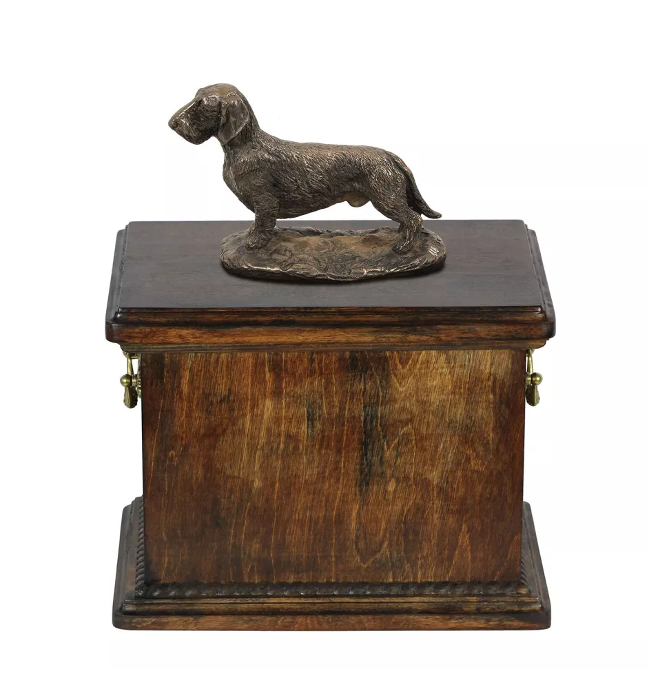Teckel à poil dur, Chien-saucisse - une urne pour les cendres d'un chien, une urne avec une statuette, une urne élégante de style classique de la marque Art-Dog
