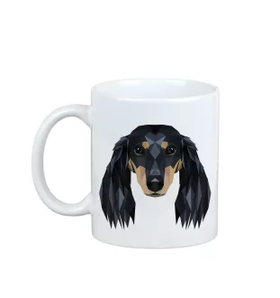 Dachshund Long-haired, Wiener dog, Badger dog - cup with a geometric dog image and the inscription Art-Dog