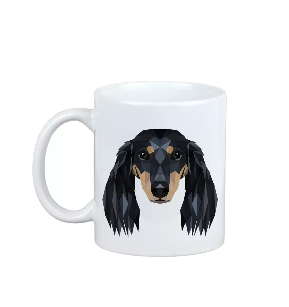 Dachshund Long-haired, Wiener dog, Badger dog - cup with a geometric dog image and the inscription Art-Dog