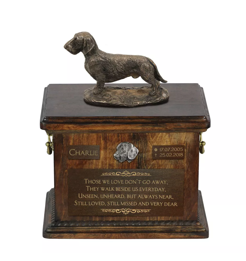 Teckel à poil dur, Chien-saucisse - urne pour les cendres de chien, urne avec une statuette, urne personnalisée pour les cendres de chien de la marque Art-Dog