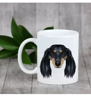 Dachshund Langhaar, Dackel, Teckel - Becher mit einem Bild und dem Schriftzug geometrischer Hund Art-Dog