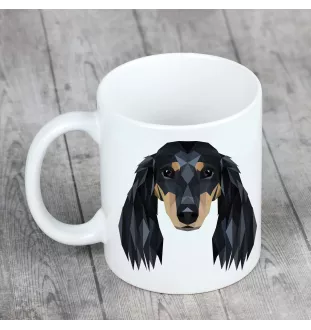 Dachshund Long-haired, Wiener dog, Badger dog - cup with a geometric dog image and the inscription Art-Dog