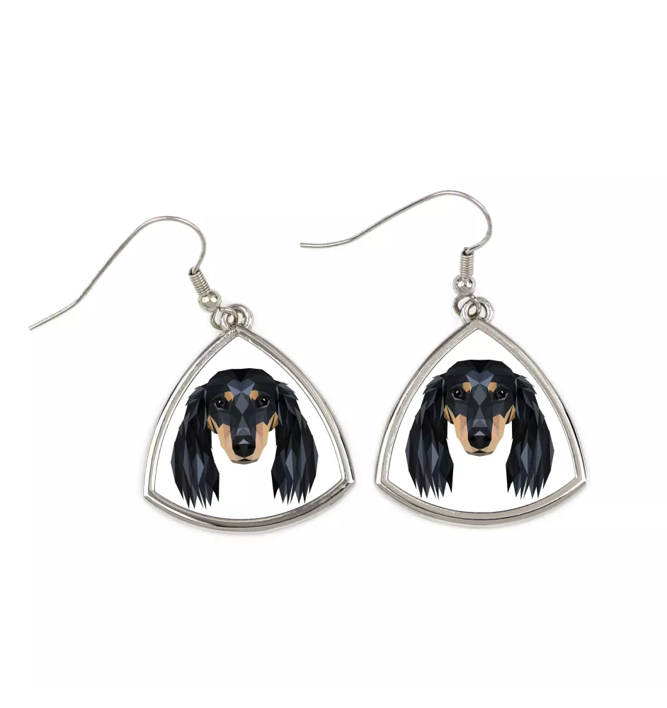 Dachshund Long-haired, Wiener dog, Badger dog - earrings with a picture and the inscription geometric dog Art-Dog