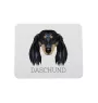 Dachshund Langhaar, Dackel, Teckel - geometrisches Mauspad mit Bild und Aufschrift von Art-Dog