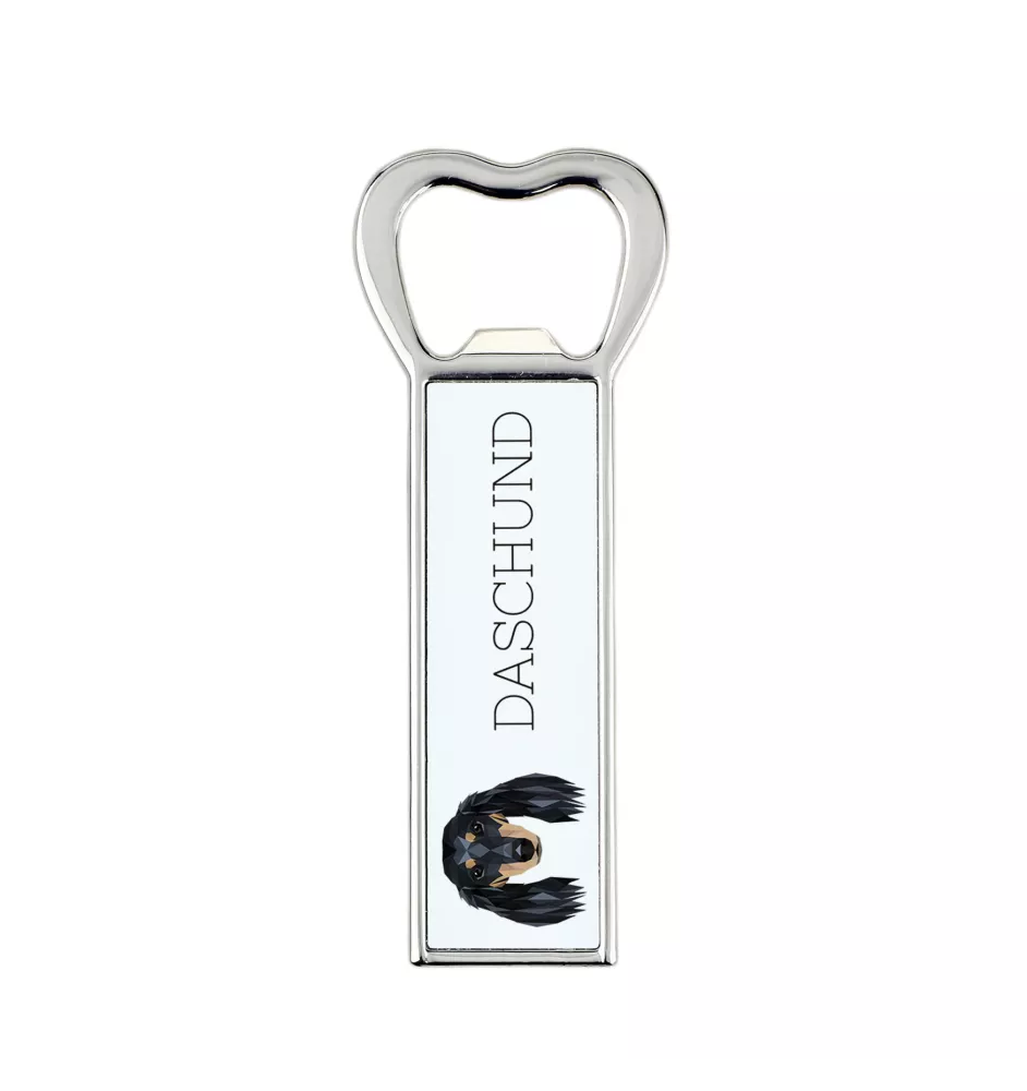 Dachshund Long-haired, Wiener dog, Badger dog - bottle opener with a picture and inscription for beer by Art-Dog
