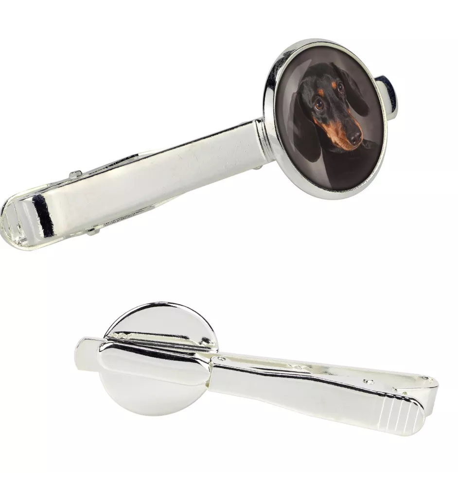  Jamnik krótkowłosy spinka do krawata w pudełku ze zdjęciem Art-Dog