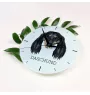 Dachshund Langhaar, Dackel, Teckel - geometrische Wanduhr mit Bild und Aufschrift der Marke Art-Dog