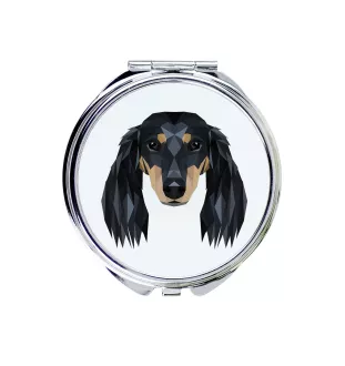 Dachshund Long-haired, Wiener dog, Badger dog - mirror with a geometric design and the brand name Art-Dog