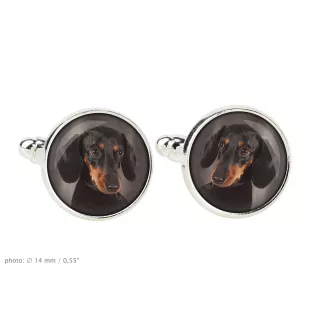 Teckel à poil ras, Chien-saucisse - Boutons de manchette dans une boîte, bijoux faits à la main, produit de la marque Art-Dog