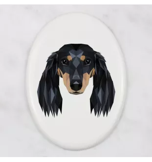 Teckel à poil long, Chien-saucisse - une plaque avec une photo et un motif géométrique de la marque Art-Dog