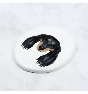 Teckel à poil long, Chien-saucisse - une plaque avec une photo et un motif géométrique de la marque Art-Dog