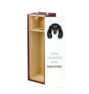 Dachshund Long-haired, Wiener dog, Badger dog - geometric box with a picture and inscription for wine by Art-Dog