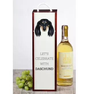 Dachshund Langhaar, Dackel, Teckel - geometrische Box mit einem Bild und Schriftzug für Wein der Marke Art-Dog