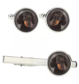 Dachshund Kurzhaar, Dackel, Teckel Ärmelknöpfe und Krawatte mit Ihrem Foto, Anzugaccessoire, Herrenschmuck der Marke Art-Dog