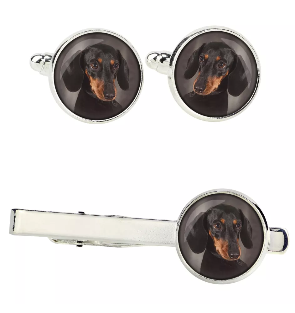 Dachshund Kurzhaar, Dackel, Teckel Ärmelknöpfe und Krawatte mit Ihrem Foto, Anzugaccessoire, Herrenschmuck der Marke Art-Dog