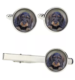 Dachshund Wire-haired, Wiener dog, Badger dog - cufflinks and tie with your photo, a suit decoration, men's jewelry from the Art-Dog brand.