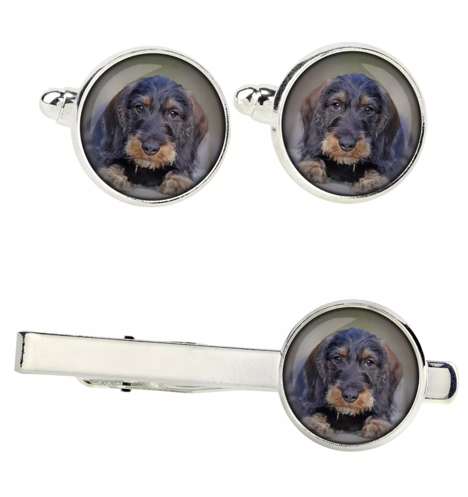Teckel à poil dur, Chien-saucisse - Boutons de manchette et cravate avec votre photo, accessoire de costume, bijoux pour hommes de la marque Art-Dog.