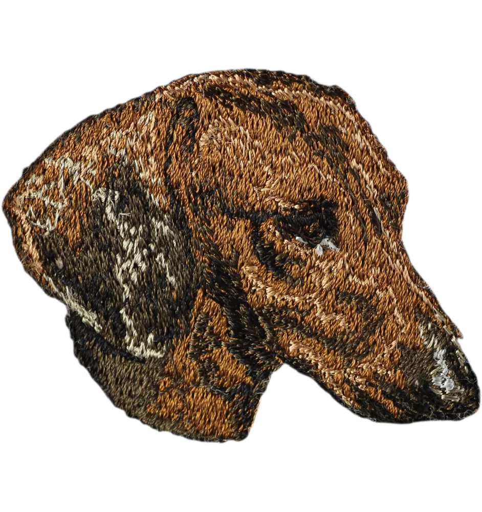 Teckel à poil ras, Chien-saucisse - écusson en forme de chien, patch brodé, décoration unique pour sac à dos de la marque Art-Dog