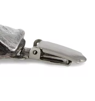 Dachshund Smooth-haired, Wiener dog, Badger dog - brooch with a clip, holder for a start number, silver-plated dog show pin from the Art-Dog brand