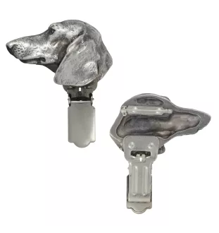 Dachshund Smooth-haired, Wiener dog, Badger dog - brooch with a clip, holder for a start number, silver-plated dog show pin from the Art-Dog brand
