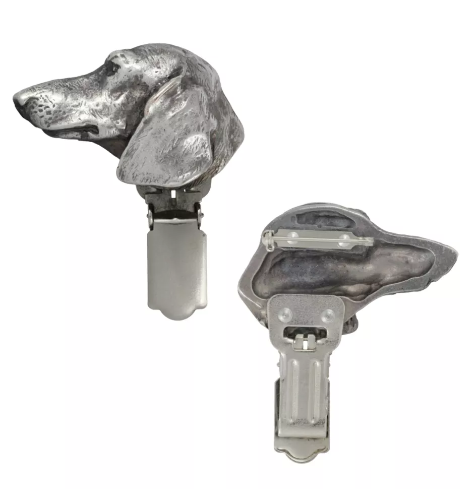 Dachshund Smooth-haired, Wiener dog, Badger dog - brooch with a clip, holder for a start number, silver-plated dog show pin from the Art-Dog brand