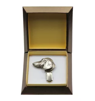 Dachshund Smooth-haired, Wiener dog, Badger dog - brooch with a clip, holder for a start number, silver-plated dog show pin from the Art-Dog brand