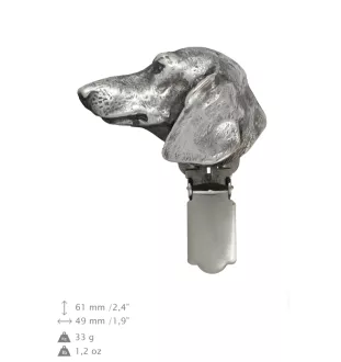 Dachshund Smooth-haired, Wiener dog, Badger dog - brooch with a clip, holder for a start number, silver-plated dog show pin from the Art-Dog brand