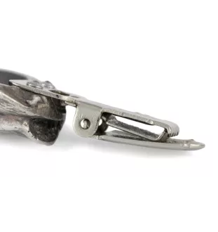 Dachshund Smooth-haired, Wiener dog, Badger dog - brooch with a clip, holder for a start number, silver-plated dog show pin from the Art-Dog brand