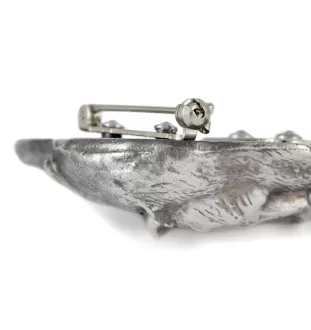 Dachshund Smooth-haired, Wiener dog, Badger dog - brooch with a clip, holder for a start number, silver-plated dog show pin from the Art-Dog brand