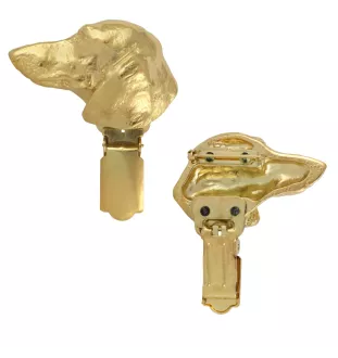 Dachshund Smooth-haired, Wiener dog, Badger dog - brooch with a clip, gold-plated holder for a race number, elegant dog show pin from Art-Dog brand