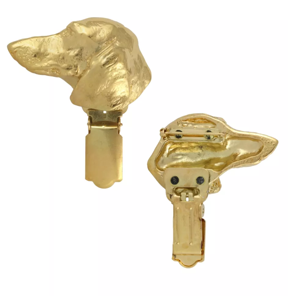 Dachshund Smooth-haired, Wiener dog, Badger dog - brooch with a clip, gold-plated holder for a race number, elegant dog show pin from Art-Dog brand