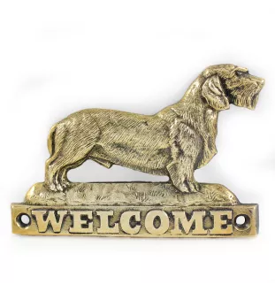 Dachshund Wire-haired, Wiener dog, Badger dog - a door sign with a dog, a brass welcome plaque, a unique sign with the inscription Welcome from the Art-Dog brand