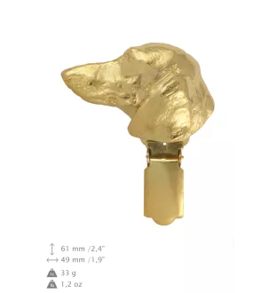 Dachshund Kurzhaar, Dackel, Teckel - Brosche mit Clip, vergoldeter Startnummernhalter, elegante Hundeaustellungsnadel der Marke Art-Dog