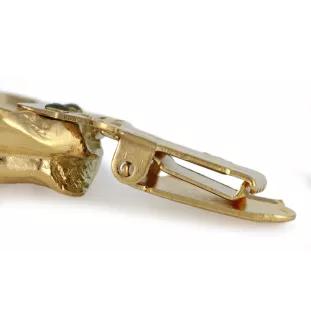 Dachshund Smooth-haired, Wiener dog, Badger dog - brooch with a clip, gold-plated holder for a race number, elegant dog show pin from Art-Dog brand