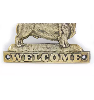 Dachshund Wire-haired, Wiener dog, Badger dog - a door sign with a dog, a brass welcome plaque, a unique sign with the inscription Welcome from the Art-Dog brand