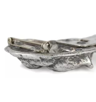 Dachshund Rauhhaar, Dackel, Teckel - Brosche mit Clip, Startnummernhalter, versilberte Anstecknadel für Hundeausstellungen der Marke Art-Dog