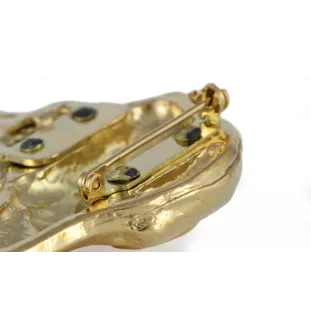 Dachshund Smooth-haired, Wiener dog, Badger dog - brooch with a clip, gold-plated holder for a start number, a gift for a dog show by Art-Dog brand.