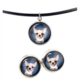  Jamnik krótkowłosy naszyjnik i kolczyki ze zdjęciem Art-Dog