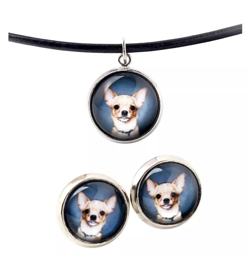  Jamnik krótkowłosy naszyjnik i kolczyki ze zdjęciem Art-Dog