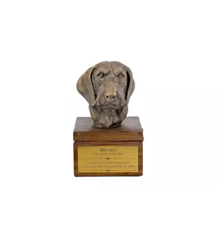 Dachshund Rauhhaar, Dackel, Teckel - Eine Ascheurne für Hunde mit einer Statuette, eine kleine Urne für Hunde, eine personalisierte Urne mit dem Porträt eines Hundes von der Marke Art-Dog.