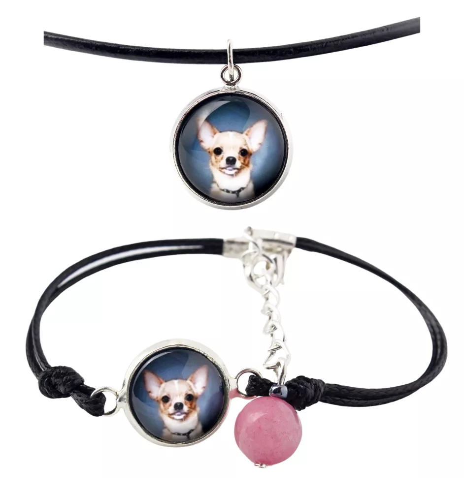 Teckel à poil ras, Chien-saucisse - ensemble de bijoux avec votre photo, ensemble fait à la main, bracelet et collier de la marque Art.-Dog