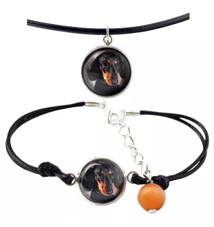 Teckel à poil ras, Chien-saucisse I - ensemble de bijoux avec votre photo, ensemble fait à la main, bracelet et collier de la marque Art.-Dog